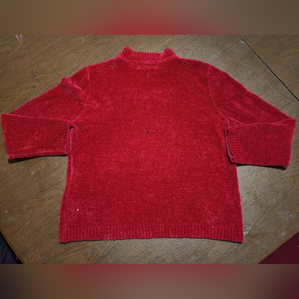 Alfred Dunner Vibrant Red Crew Neck Distressed Sweater - Picture 5 of 6